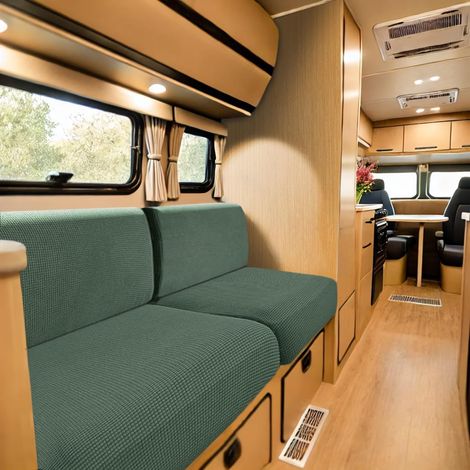 Housse De Coussin De Siège De Caravane, Jacquard Housse Banquette Camping Car avec 2 Courroies, Housse De Coussin De Canapé Extensible (Green,W 90-130 cm, D 60-90 cm) (1/5)
