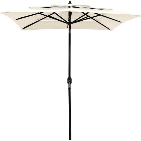 Parasol à 3 niveaux, Parasol pour Balcon Jardin Plage Terrasse, avec mât en aluminium Sable 2x2 m OIB4110E (1/5)