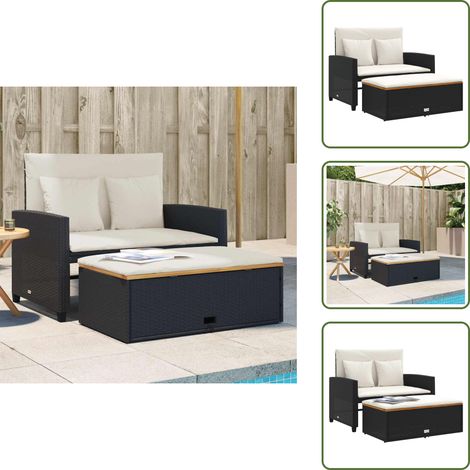 The Living Store Gartensofa mit Kissen 2-Sitzer Schwarz Poly Rattan&Akazienholz - Gartensofa - Outdoor-Sofa - Rattan-Sofa - 2-Sitzer-Sofa - Liegesofa (1/5)
