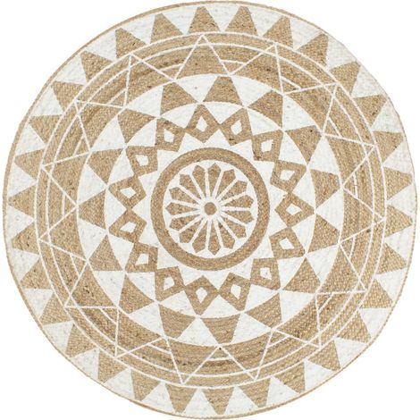 FIMEI Tapis fait à la main Jute avec imprimé blanc 90 cm (1/5)
