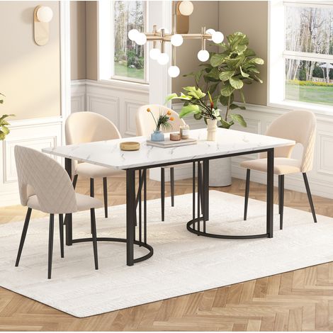 Esstisch 140x80x75 cm Weiß MDF mit Marmormuster und verstellbaren Füßen (1/5)
