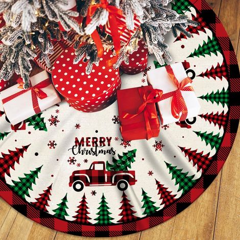 Falda para árbol de Navidad a cuadros rojos y negros, 120 cm. Decoración para árbol de Navidad para uso interior y exterior. Paneles. Falda para árbol. (1/4)