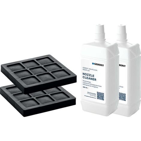 Geberit Accesorios - Conjunto de filtros de carbón activo AquaClean y producto de limpieza para toberas, paquete de 2 uds 240.626.00.1