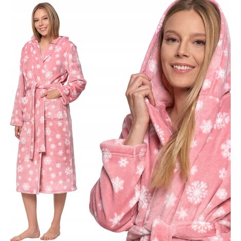 Bata de baño larga y cálida para mujer con capucha y bolsillos moraj XL Patt1 (1/5)
