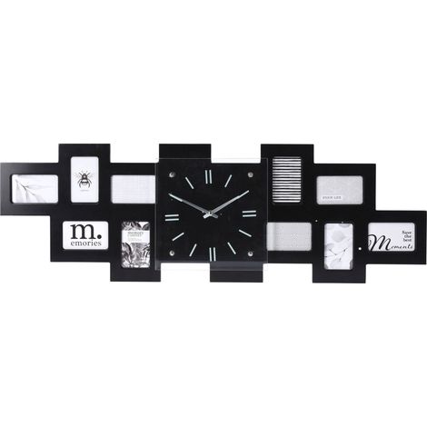 Wanduhr mit 10 schwarzen Bilderrahmen, 80 x 4 x 26 cm