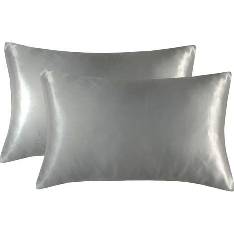 Lot de 2 taies d'oreiller unies, matière douce et respirante, fermeture à rabat, sans fermeture éclair, pour chambre et bureau (1/5)
