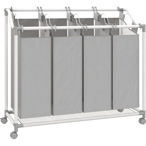 Panier à linge à 4 compartiments, capacité 160 L, à roulettes, avec sac à linge amovible, 97 x 38 x 81 cm, gris (1/5)