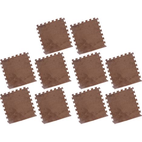 Lot de 10 tapis de sol en mousse pelucheuse antidérapante, découpables et emboîtables, couleur marron, pour chambre à coucher (1/5)