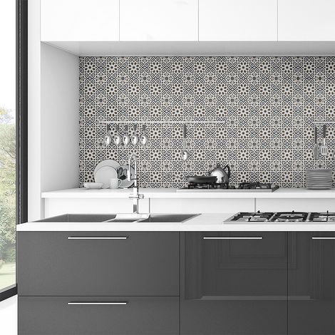 Sticker Mural Carrelage adhésif Cuisine Salle de Bain - 60 STICKERS CARREAUX DE CIMENT AZULEJOS ADELINO - 60stickers10x10cm (1/5)