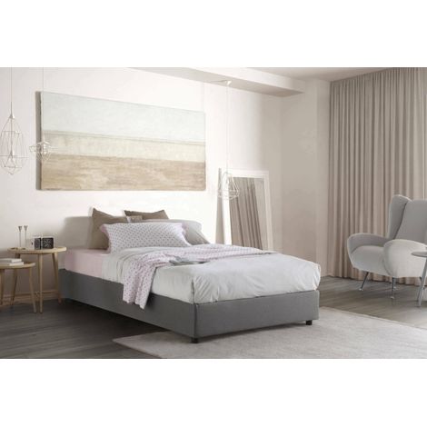Talamo Italia Cama de plaza y media Nicole, Cama contenedor con revestimiento de tela, 100% Made in Italy, Apertura frontal, adecuado para colchón Cm 120x190, Gris, con embalaje reforzado (1/4)