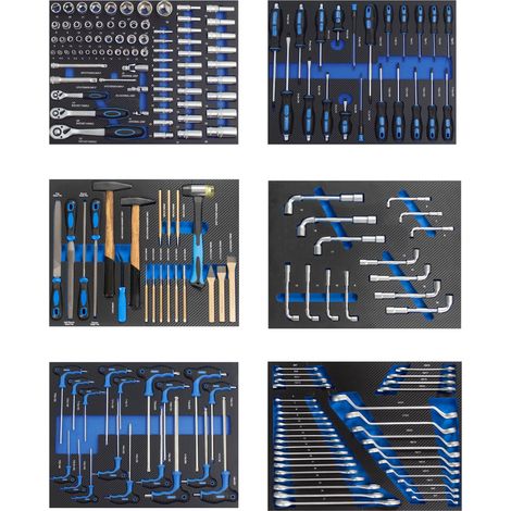 Profi Werkzeugeinlagen 520x400mm für Werkstattwagen Chrom Vanadium Stahl Werkzeugset 188 tlg. Blau (1/5)