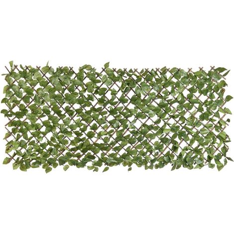Treillis extensible en osier avec feuillage PE – Dimensions 180 x 90 cm – Anti-UV pour balcon – Découpable et réarrangeable – Nature