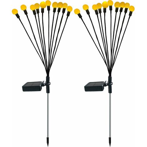 VURAHOME -Lot de 2 lampes solaires à 10 têtes avec luciole solaire Contrôle intelligent de la lumière pour l'extérieur Prise de terre étanche Décoration d'ambiance de jardin (blanc chaud, boîtier de b (1/5)