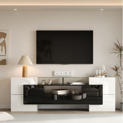 Mueble TV blanco negro con LED y almacenaje para salón OKMYHOME (1/5)