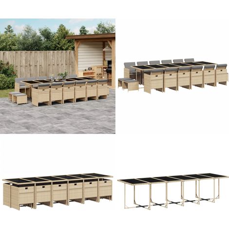 Ensemble à manger de jardin et coussins 17 pcs mélange beige - Ensemble Salon De Jardin - Meuble De Jardin - Résine Tressée - Mobilier D'extérieur - Table De Jardin - Home & Living (1/5)