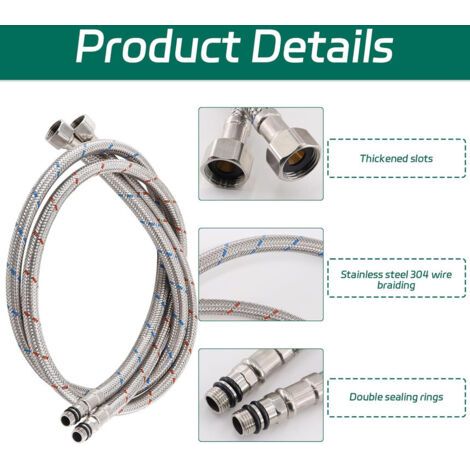 Raccordement flexible en acier inoxydable 100cm pour mitigeur robinet d'évier cuisine - Eau chaude et froide - (1/4)