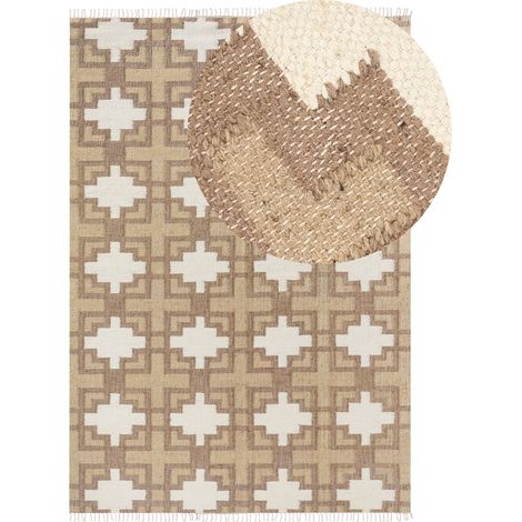 Alfombra de yute trenzado de algodón natural de estilo boho con borlas de diseño geométrico 200 x 300 cm beige Konturkay (1/5)