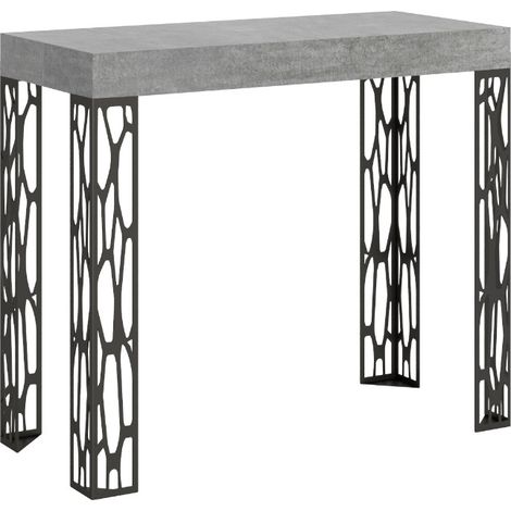 Console extensible design bois et acier anthracite Kiza 3 rallonges 4 pieds-Gris ciment-4 pieds-3 rallonges (1/5)