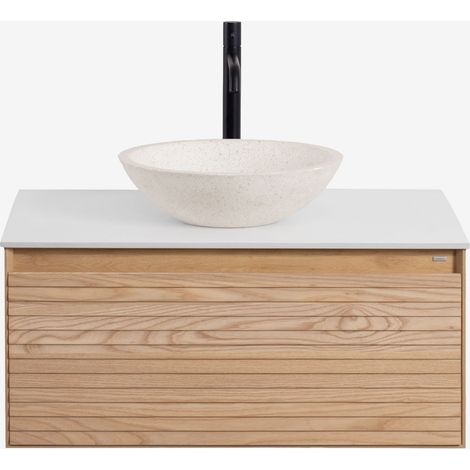 Ensemble de meuble de salle de bain suspendu 80x50 cm en bois de frêne Tedrik SKLUM