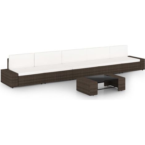 6-tlg. Garten-Lounge-Set mit Kissen Braun Poly Rattan