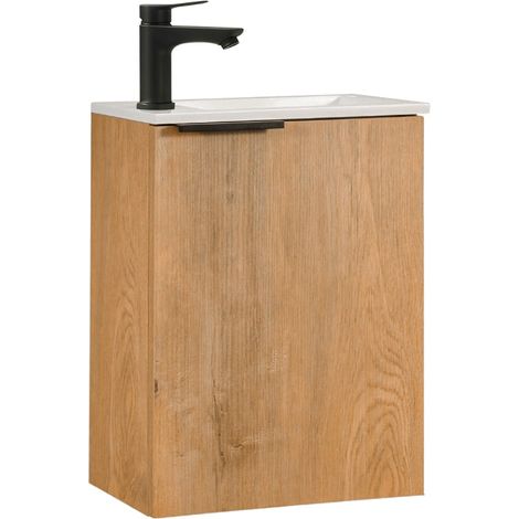 Kometmöbel Gäste-WC Waschtisch Set 40 cm Vormontiert Klein Waschbecken mit Unterschrank (Eiche mit Griff 40cm, Ohne Wasserhahn) (1/5)