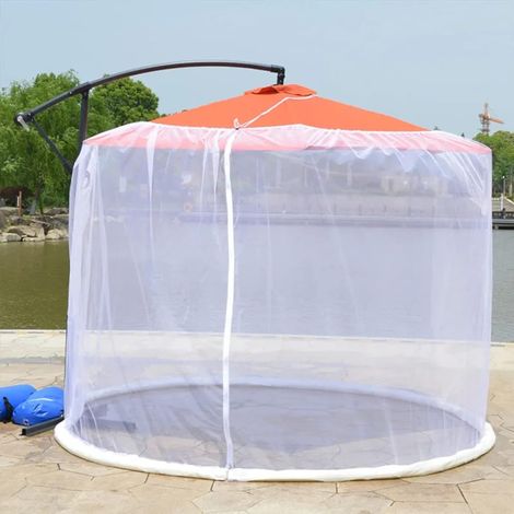 Moustiquaire pour parasols - Avec porte zippée - Pour parasols de 250 à 300 cm - Pour parasol de jardin déporté - Blanc (1/5)