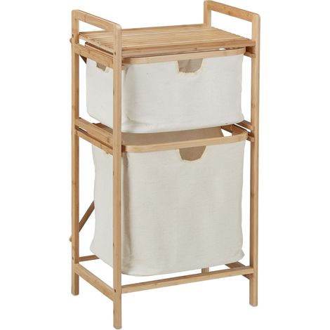 Moderno cesto portabiancheria a 2 scomparti per camera da letto bagno pratico portaoggetti in bambù naturale 130011939