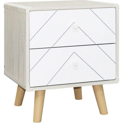 Dixie 2 Drawer Bedside - L39.5 x W48 x H56 cm - Dusty Grey/White (1/4)