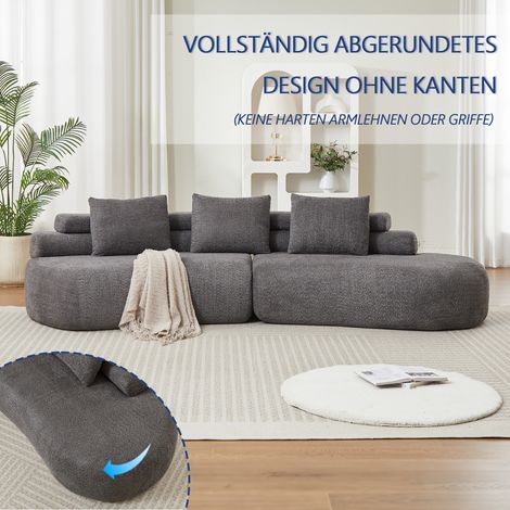 Canapé modulaire chenille forme noix/demi-lune, 3 pièces, angles arrondis gris anthracite, salon moderne, séjour contemporain et design (1/5)