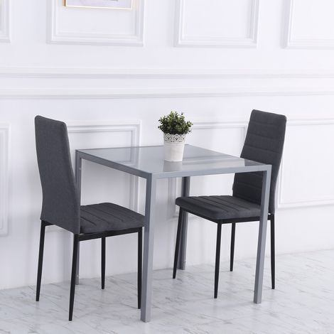 MEUBLIV Mesa de comedor cuadrada 75x75 cm gris – vidrio templado para 4 personas (1/5)