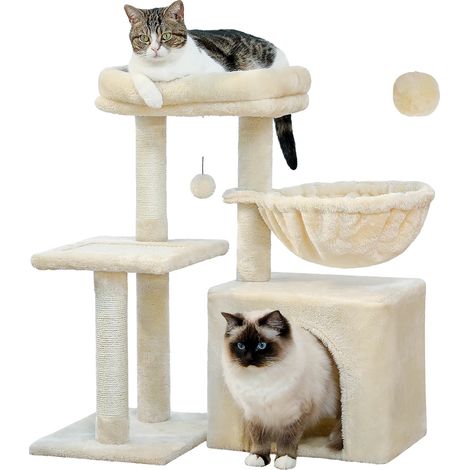 Árbol para gatos, multinivel, cómodo escondite, BLANCO (1/2)