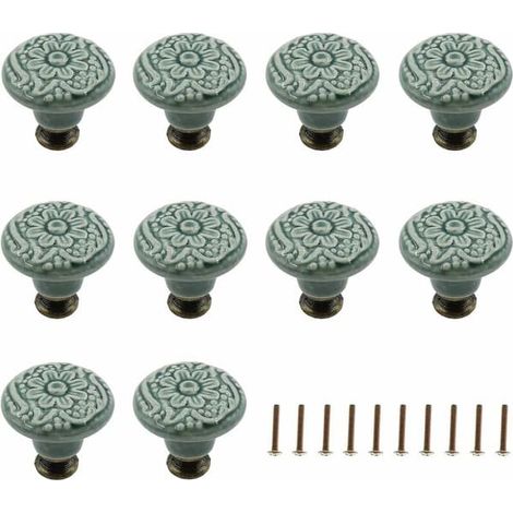LYERCW - Lot de 10 boutons décoratifs en céramique (vert) pour tiroir/placard (1/5)