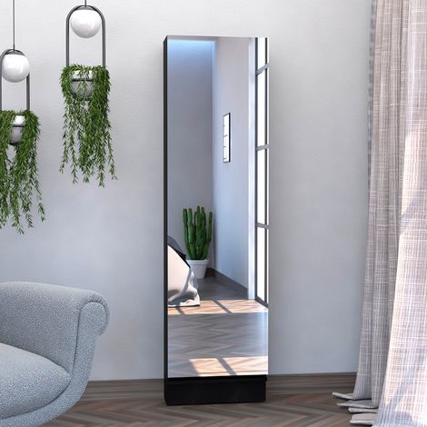 Zapatero de pared leto xl en Melamina, con espejo , 170 cm X 46.99 cm X 18.99 cm , Negro (1/4)
