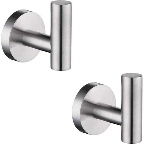 Patère solide inox porte serviette salle de bain mural salle de bain et cuisine 2 pièces Macaron argent (1/4)