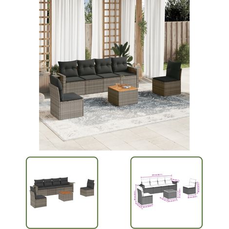 The Living Store 7-tlg. Garten-Sofagarnitur mit Kissen Grau Poly Rattan - Gartenmöbel Set - PE-Rattan Möbel - Outdoor Lounge - Esszimmergarnitur - Balkonmöbel (1/3)