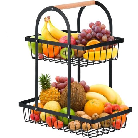Corbeille a Fruits 2 Etages, 2 Niveaux Corbeille a Fruit Panier à Fruits Corbeilles Fruit pour Légumes Collations à la Maison Cuisine, Panier à Legumes (1/5)