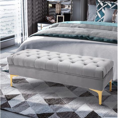 Panca imbottita multifunzione grigio chiaro 118 cm OKMYHOME (1/5)