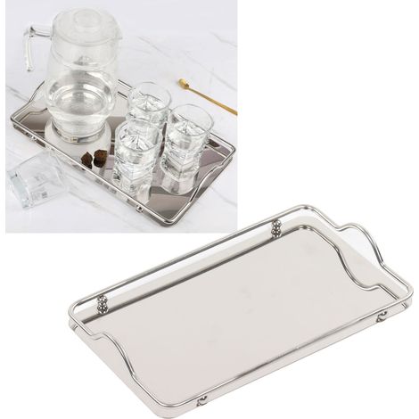 Grand Plateau Rectangulaire en Acier Inoxydable pour Salon, Bureau ou Événements – Idéal pour Fruits, Tasses et Verres