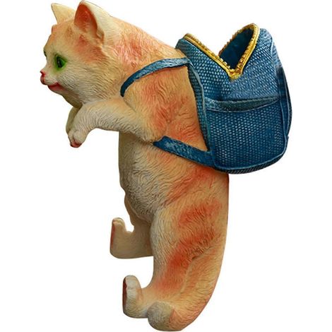 Katzenfigur aus Kunstharz mit Rucksack, wasserfeste Dekoration für Tisch, Schlafzimmer und Wohnzimmer – wasserfeste Katzenfigur, Ornament für den Innenbereich.
