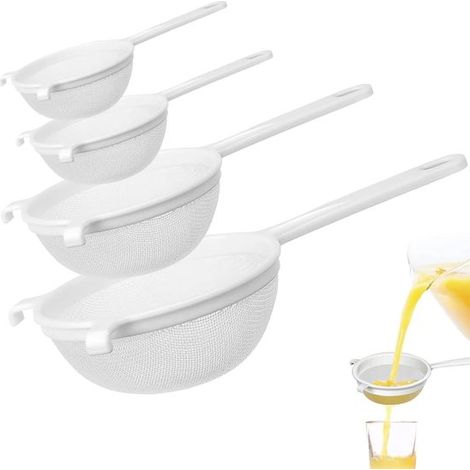 Lot de 4 passoires en plastique pour la cuisine, idéales pour le kéfir, le thé, le café et les fruits (7 cm, 12 cm et 15 cm). (1/5)