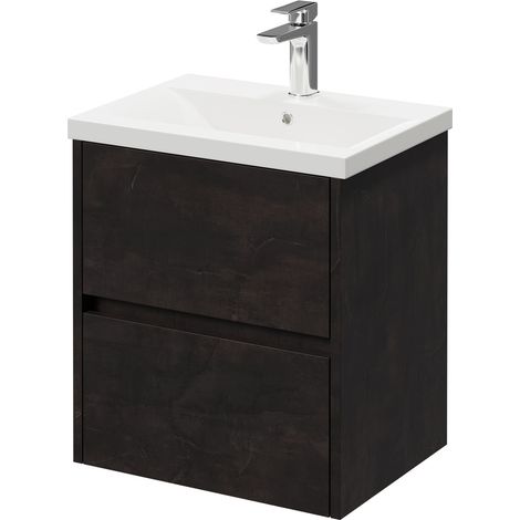 Montego Metallic Slate 500mm Wall Mounted Vanity Unit with 1 Tap Hole Basin and 2 Drawers (1/5)