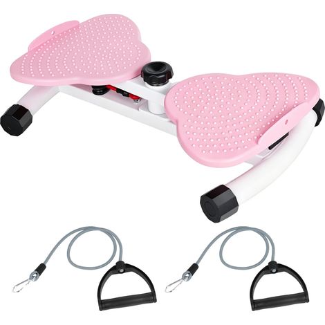 Tabla giratoria para la cintura, diseño de doble pedal, bandas de resistencia incluidas, color rosa. (1/2)