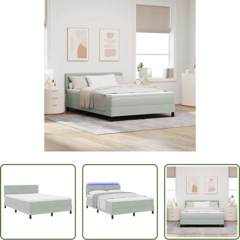 LED Beleuchtung - LED Boxspringbett mit Matratze Hellgrau 140 x 190 cm Samt (1/5)
