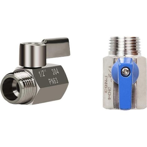 Lot de 2 mini-vannes à bille en acier inoxydable 304 (filetage NPT 1/2 pouce femelle x mâle), vanne de régulation de débit d'eau (1/5)