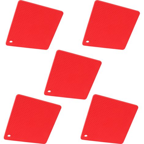 Lot de dessous de plat en silicone résistant à la chaleur, antidérapant, carré, alvéolé, rouge (1/5)
