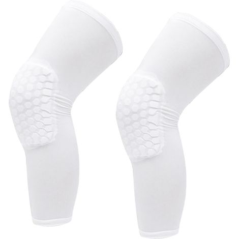2PCS Genouillère de Compression Longue Anti-Choc en Nid d'Abeille pour Basket, Blanc Taille M - 160-175CM (1/5)