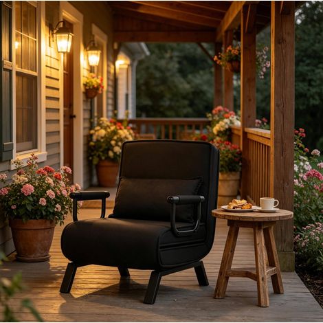 Fauteuil convertible lit 3 en 1 5 positions lin noir OKMYHOME (1/5)