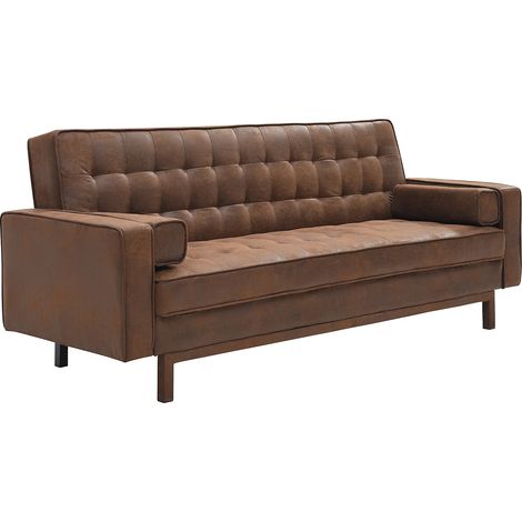 Divano letto clic clac in microfibra Marrone effetto vintage - ELEANOR (1/5)