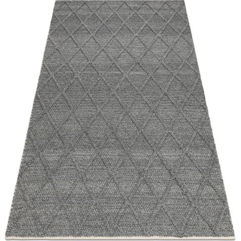 Wool carpet TAHAR 99001K anthracite - HAND-WOVEN loop, rhombus, boho grey 160x240 cm
