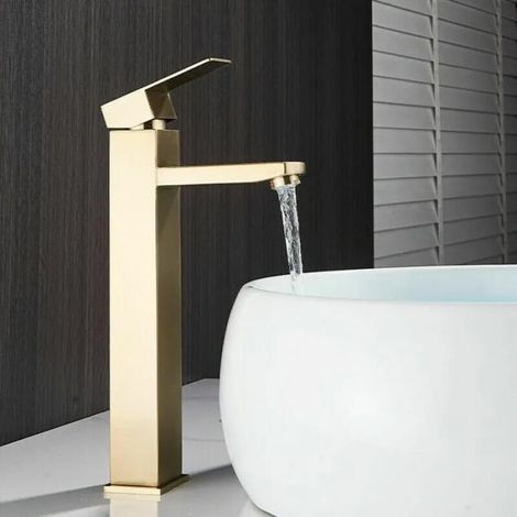 Robinet Mitigeur Monocommande Haut Brossé Or en Pour Lavabo Salle de Bain (1/4)